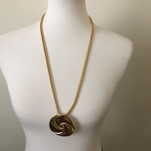 Long Vintage Gold Color Necklace w/Circle Pendant